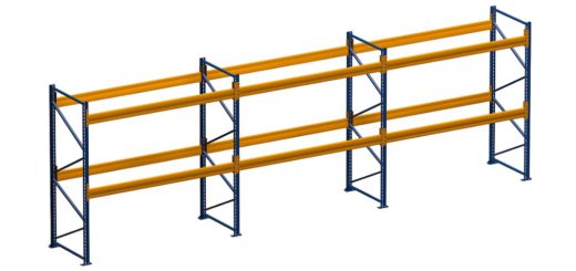 Palettenregal lackiert 3 Felder 2 Ebenen 1050x500 520x245 - Palettenregal lackiert, Höhe 3500 mm, Tiefe 1100 mm