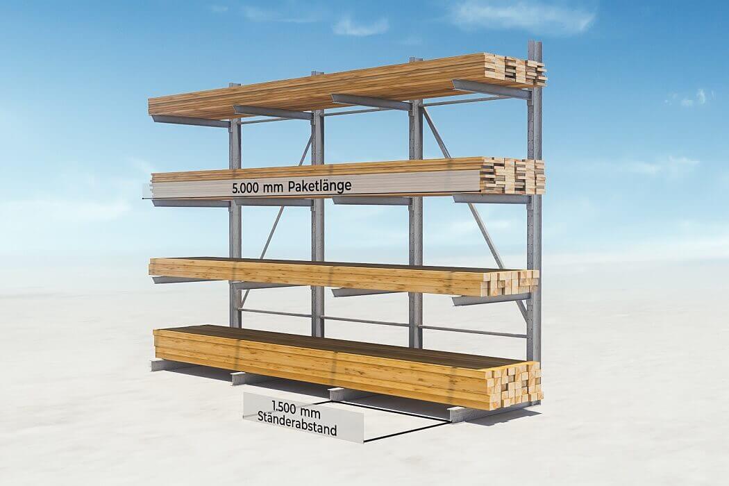 Singer Regal Still Outdoor Variante09 einseitig Standard 1 - Kleines Kragarmregal einseitig, H&ouml;he 2500 mm, Tiefe 500 mm