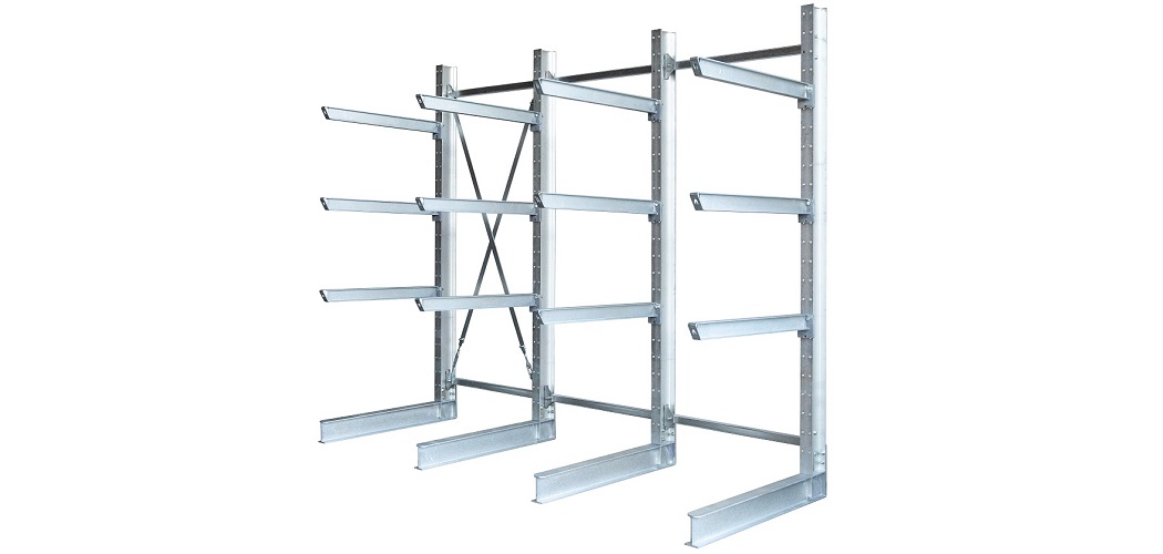 Kragarmregal einseitig feuerverzinkt H&ouml;he 2400 mm 1050x500 - Kragarmregal einseitig, H&ouml;he 2400 mm, Tiefe 1000 mm, feuerverzinkt
