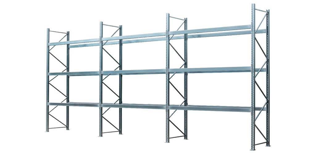 Palettenregal verzinkt 3 Felder 3 Ebenen 1050x500 - Palettenregal, H&ouml;he 4500 mm, Tiefe 1100 mm, verzinkt