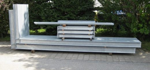 kragarmregal gebraucht 400x300 520x245 - Kragarmregal, gebraucht, einseitig, Höhe 4160 mm, Tiefe 1200 mm